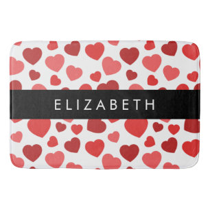 Pattern Of Hearts, Red Hearts, Your Name Bath Mat