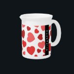 Pattern Of Hearts, Red Hearts, Your Name Beverage Pitcher<br><div class="desc">Cute,  fun and adorable pattern with red hearts. Modern and trendy gift,  perfect for Valentine's Day. Personalize by adding your name,  nickname,  monogram or initials.</div>