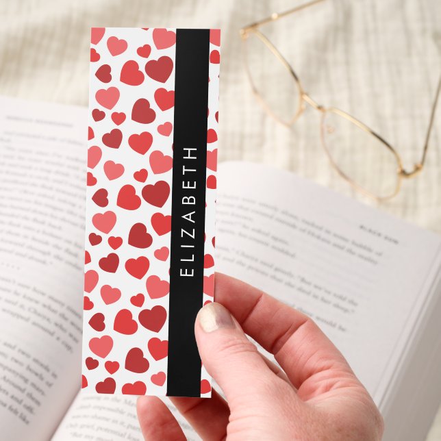 Pattern Of Hearts, Red Hearts, Your Name Bookmarks (Hand)
