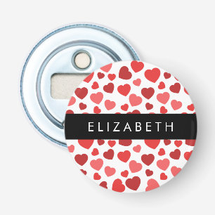 Pattern Of Hearts, Red Hearts, Your Name Bottle Opener