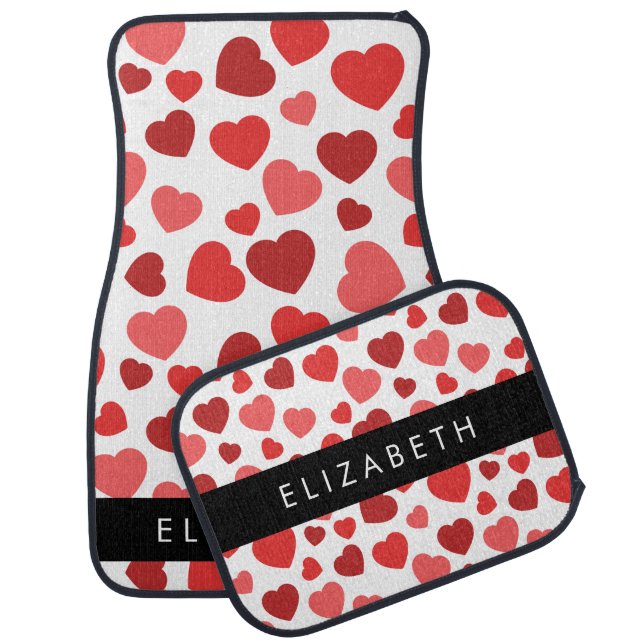 Pattern Of Hearts, Red Hearts, Your Name Car Floor Mat (Set)