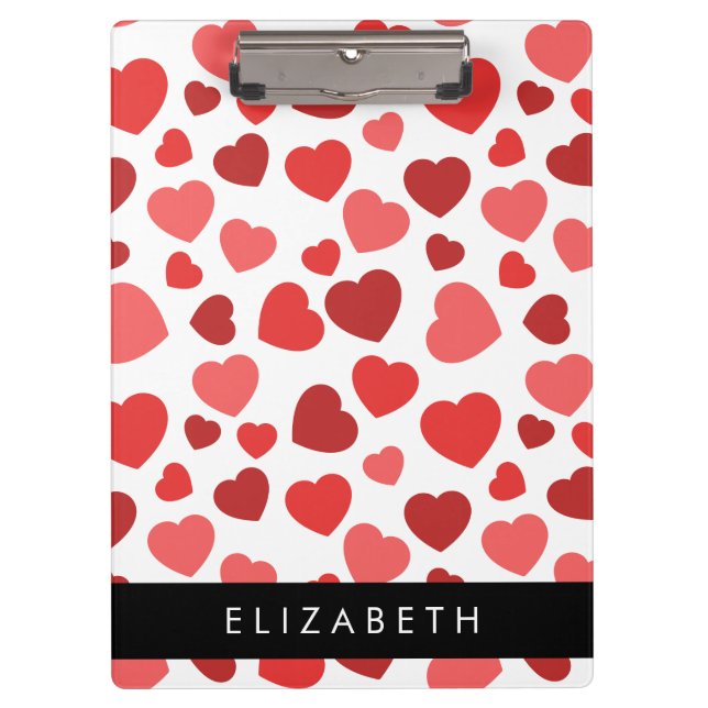 Pattern Of Hearts, Red Hearts, Your Name Clipboard (Front)