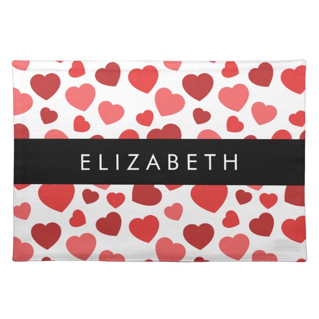 Pattern Of Hearts, Red Hearts, Your Name Cloth Placemat (Front)
