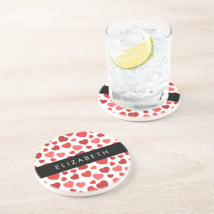 Pattern Of Hearts, Red Hearts, Your Name Coaster