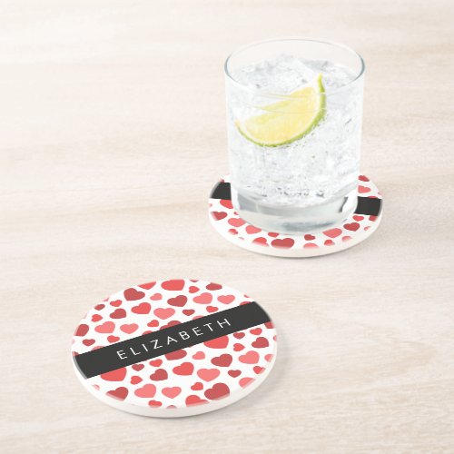 Pattern Of Hearts Red Hearts Your Name Coaster