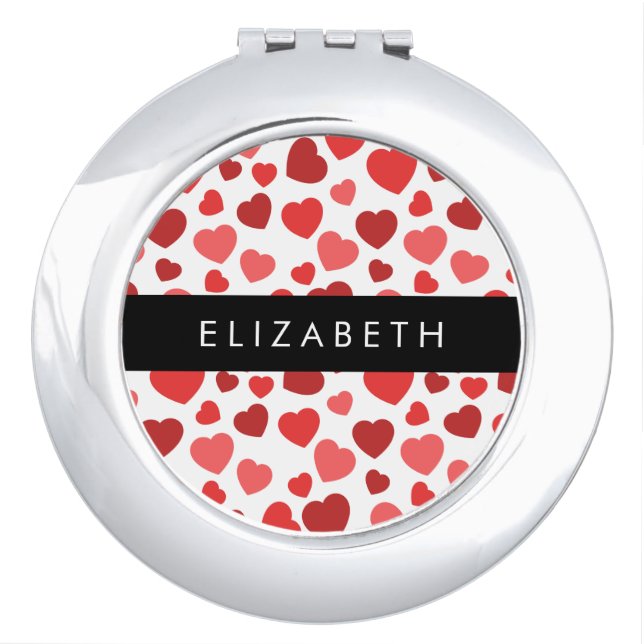 Pattern Of Hearts, Red Hearts, Your Name Compact Mirror (Front)