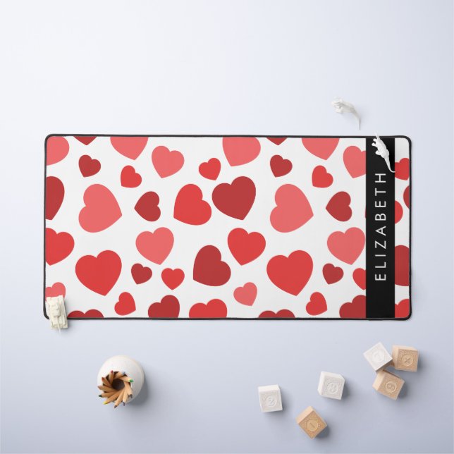 Pattern Of Hearts, Red Hearts, Your Name Desk Mat (Kids Table)