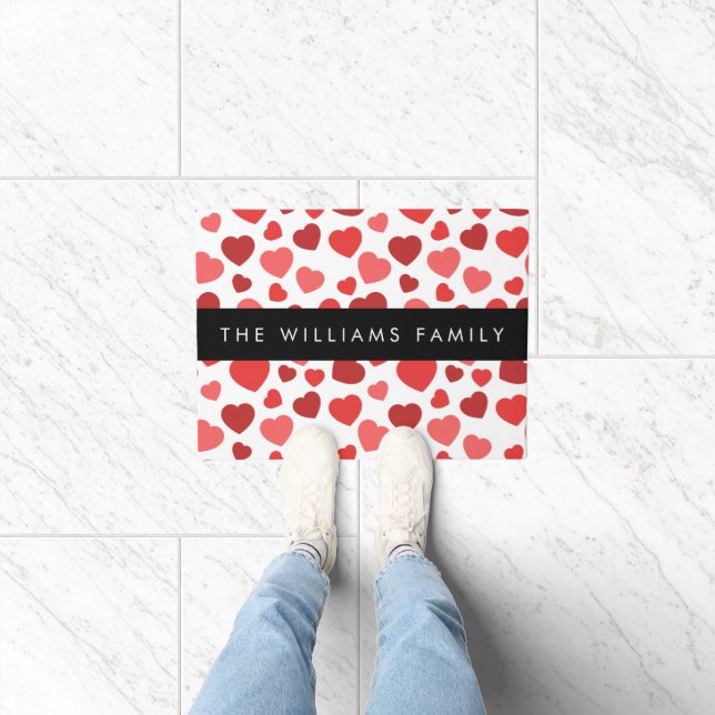 Pattern Of Hearts, Red Hearts, Your Name Doormat (Indoor)