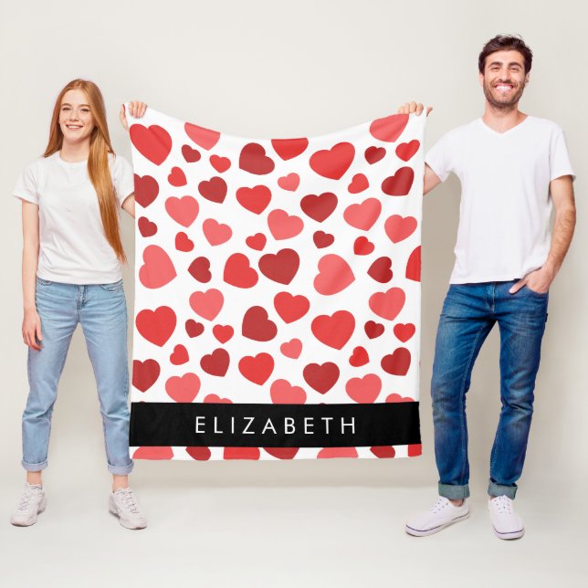 Pattern Of Hearts, Red Hearts, Your Name Fleece Blanket (In Situ)