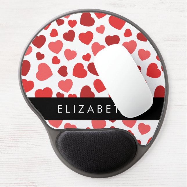Pattern Of Hearts, Red Hearts, Your Name Gel Mouse Pad (Left Side)