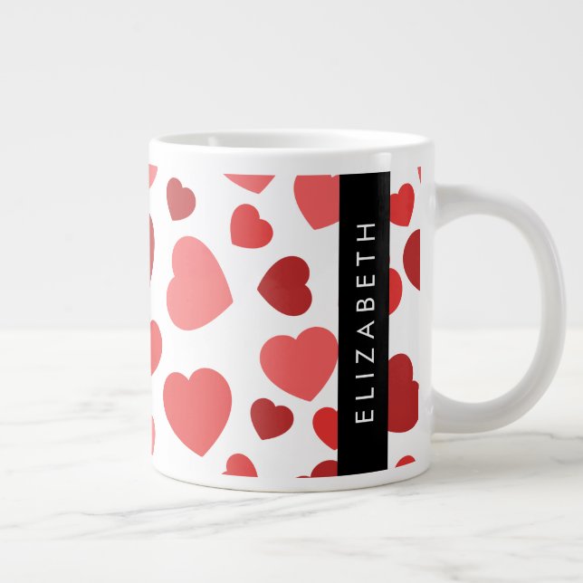Pattern Of Hearts, Red Hearts, Your Name Giant Coffee Mug (Right)