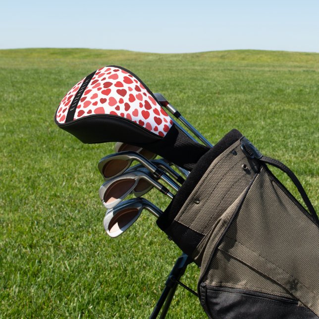 Pattern Of Hearts, Red Hearts, Your Name Golf Head Cover (In Situ)
