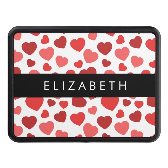 Pattern Of Hearts, Red Hearts, Your Name Hitch Cover (Front)