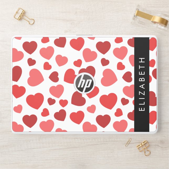 Pattern Of Hearts, Red Hearts, Your Name HP Laptop Skin (Desk)