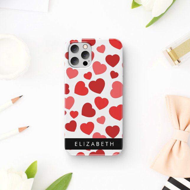 Pattern Of Hearts, Red Hearts, Your Name iPhone Case (Creator Uploaded)