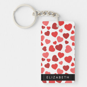 Pattern Of Hearts, Red Hearts, Your Name Keychain