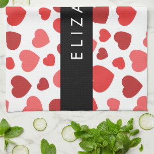 Pattern Of Hearts, Red Hearts, Your Name Kitchen Towel