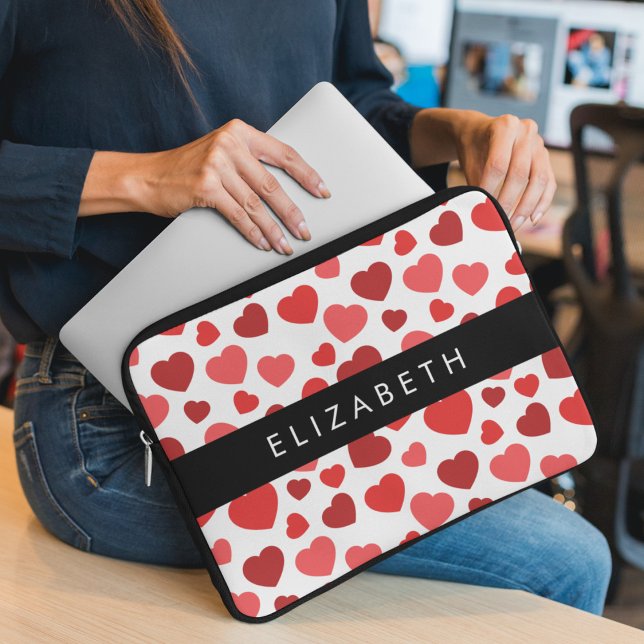 Pattern Of Hearts, Red Hearts, Your Name Laptop Sleeve (Creator Uploaded)