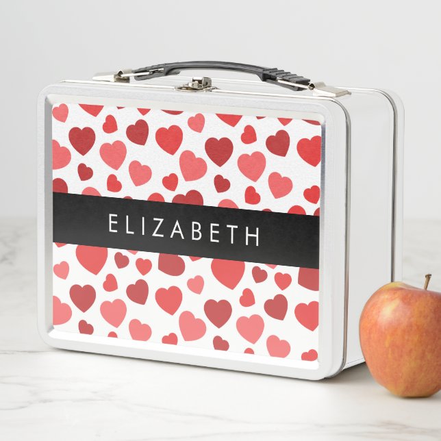 Pattern Of Hearts, Red Hearts, Your Name Metal Lunch Box (In Situ)