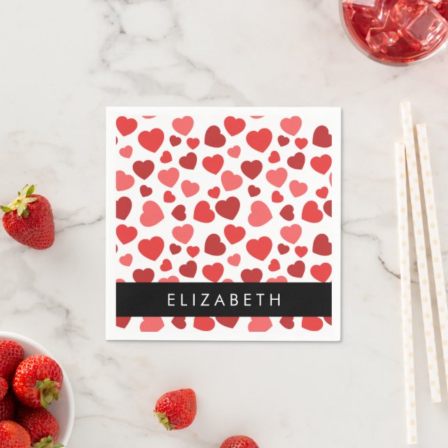 Pattern Of Hearts, Red Hearts, Your Name Napkins (Insitu)