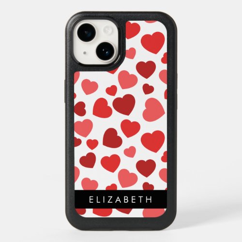 Pattern Of Hearts Red Hearts Your Name OtterBox iPhone 14 Case