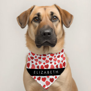 Pattern Of Hearts, Red Hearts, Your Name Pet Bandana Collar