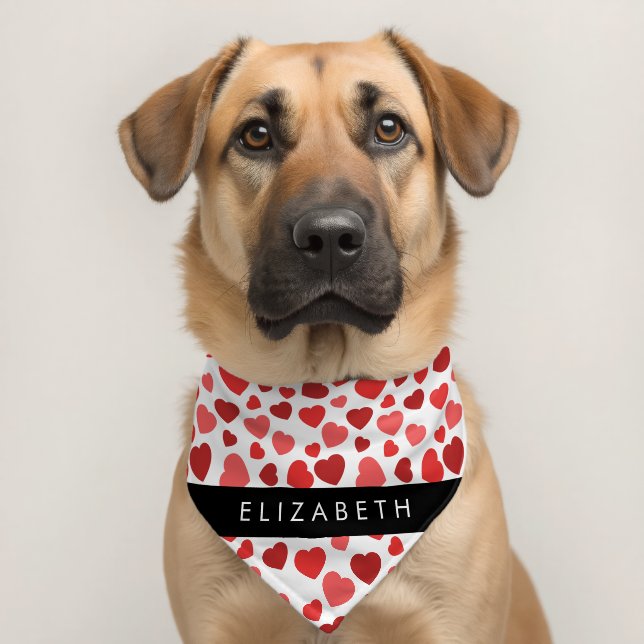 Pattern Of Hearts, Red Hearts, Your Name Pet Bandana Collar (Dog 2)