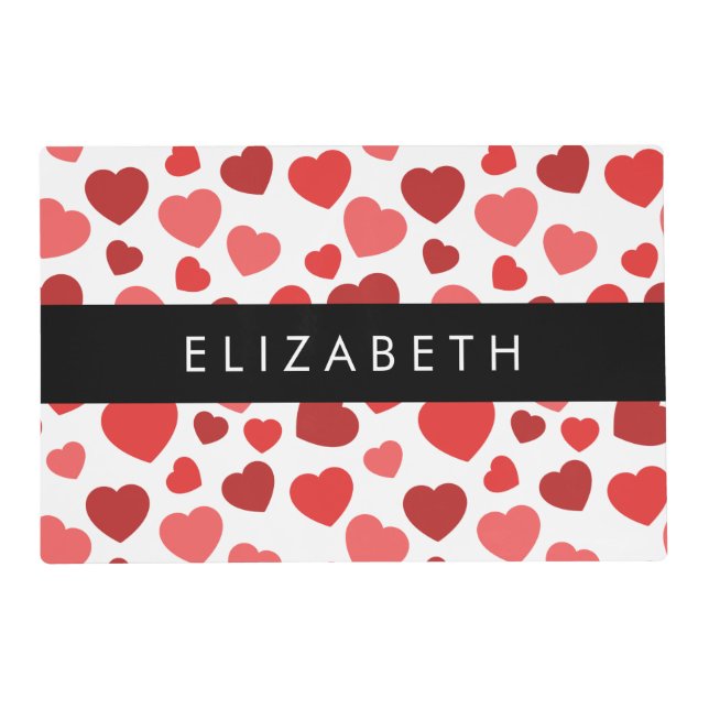 Pattern Of Hearts, Red Hearts, Your Name Placemat (Front)