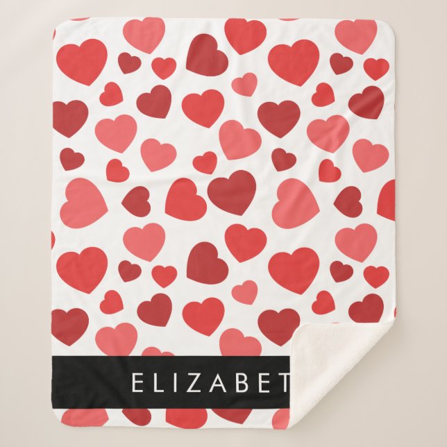 Pattern Of Hearts, Red Hearts, Your Name Sherpa Blanket (Front)