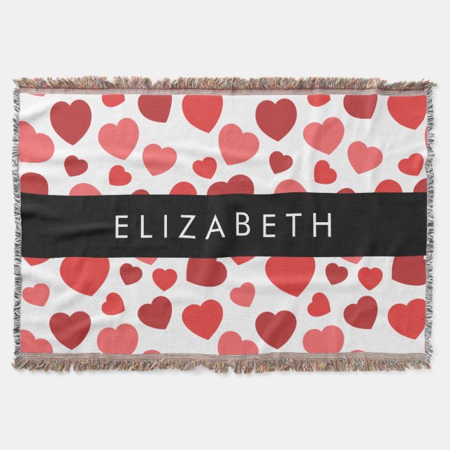 Pattern Of Hearts, Red Hearts, Your Name Throw Blanket (Front)