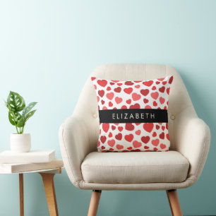 Pattern Of Hearts, Red Hearts, Your Name Throw Pillow