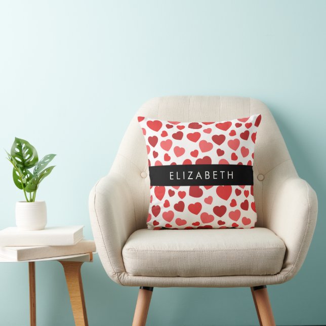 Pattern Of Hearts, Red Hearts, Your Name Throw Pillow (Chair)