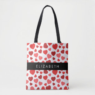 Pattern Of Hearts, Red Hearts, Your Name Tote Bag
