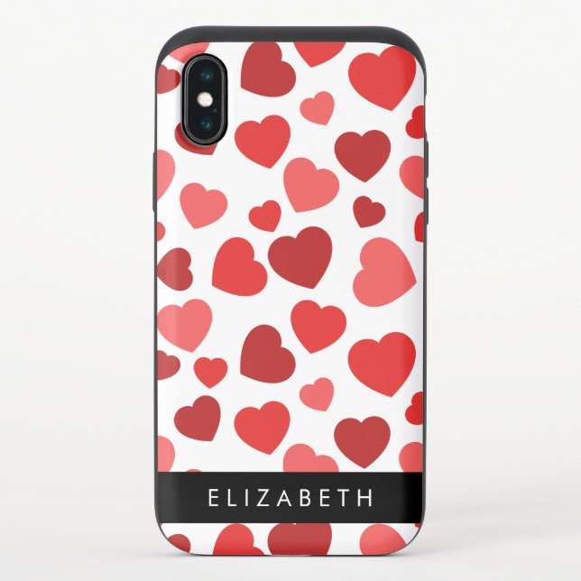 Pattern Of Hearts, Red Hearts, Your Name Uncommon iPhone Case (Back)