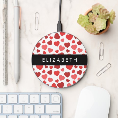 Pattern Of Hearts Red Hearts Your Name Wireless Charger