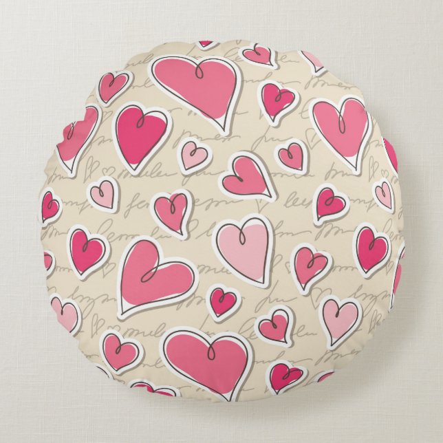 Pattern of Hearts Round Pillow (Front)
