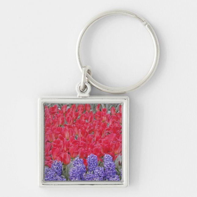 Pattern of hyacinth, tulips, and daffodils, keychain (Front)