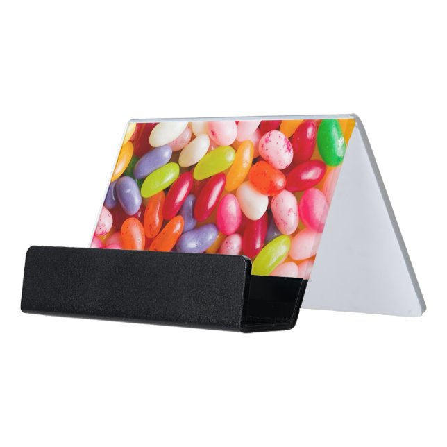 Pattern of jelly beans desk business card holder (Angled Front)