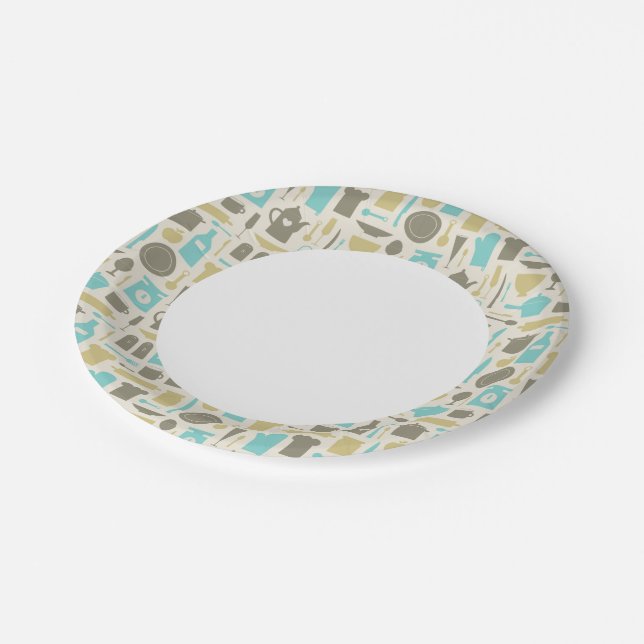 Pattern Of Kitchen Tools Paper Plates (Angled)