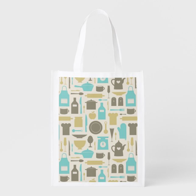 Pattern Of Kitchen Tools Reusable Grocery Bag (Front)
