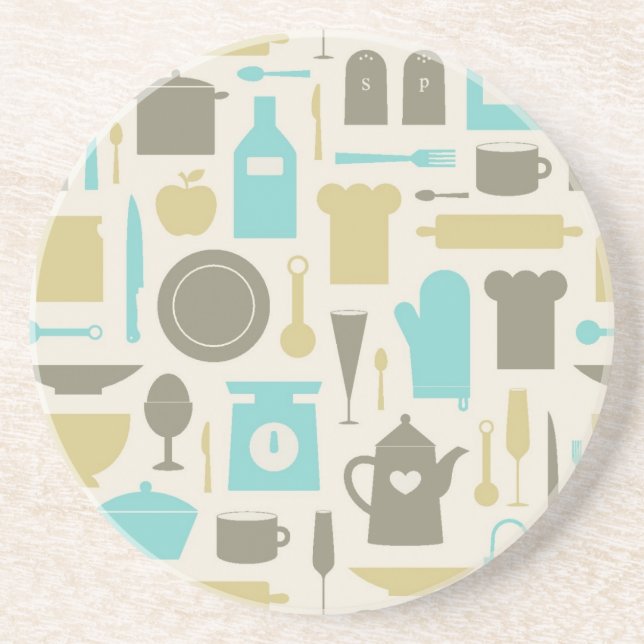 Pattern Of Kitchen Tools Sandstone Coaster (Front)