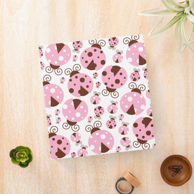 Pattern Of Ladybugs, Cute Ladybugs, Pink Ladybugs 3 Ring Binder (In Situ)