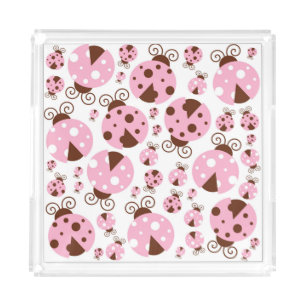 Pattern Of Ladybugs, Cute Ladybugs, Pink Ladybugs Acrylic Tray