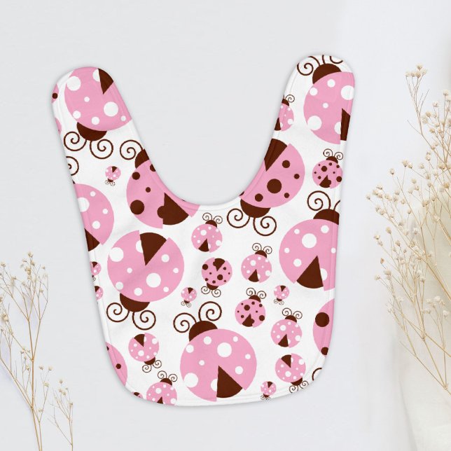 Pattern Of Ladybugs, Cute Ladybugs, Pink Ladybugs Baby Bib (Creator Uploaded)