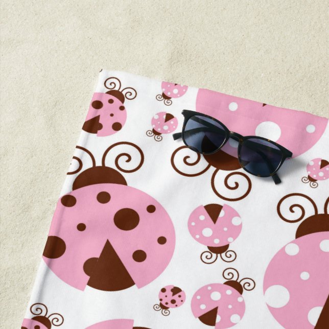 Pattern Of Ladybugs, Cute Ladybugs, Pink Ladybugs Beach Towel (In Situ)