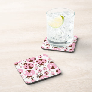 Pattern Of Ladybugs, Cute Ladybugs, Pink Ladybugs Beverage Coaster