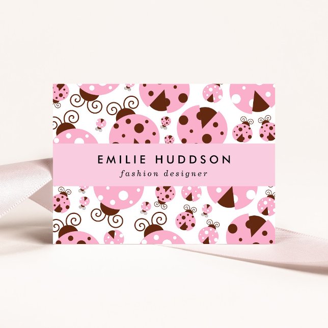Pattern Of Ladybugs, Cute Ladybugs, Pink Ladybugs Business Card (Creator Uploaded)