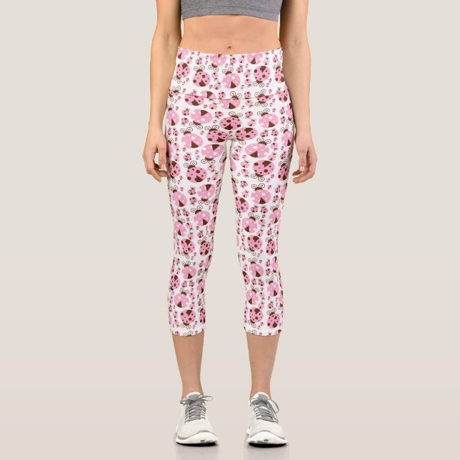 Pattern Of Ladybugs, Cute Ladybugs, Pink Ladybugs Capri Leggings (Front)