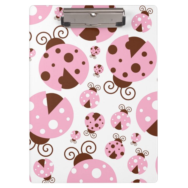 Pattern Of Ladybugs, Cute Ladybugs, Pink Ladybugs Clipboard (Front)