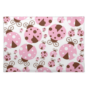 Pattern Of Ladybugs, Cute Ladybugs, Pink Ladybugs Cloth Placemat